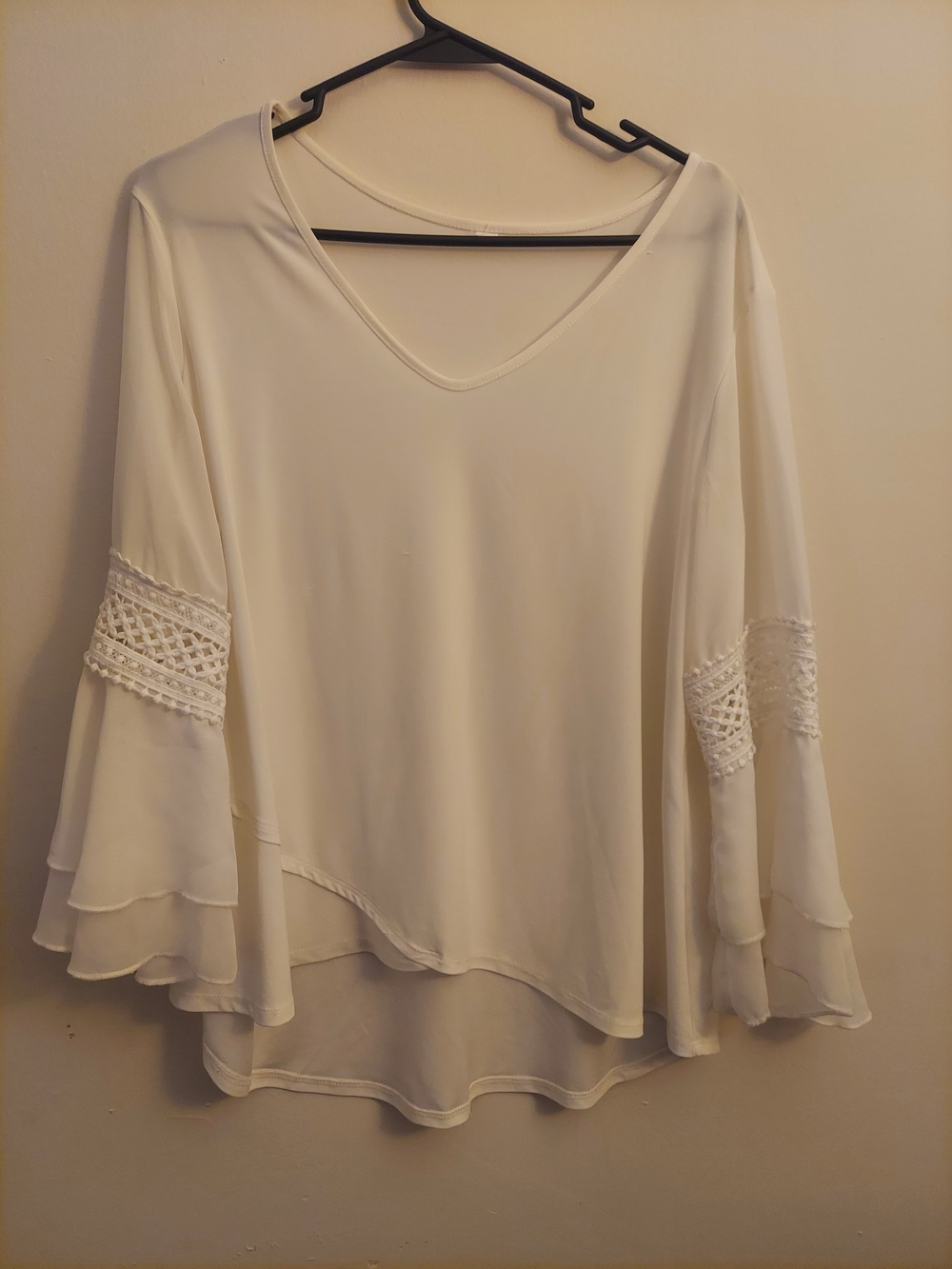 Flowy Cream V-Neck Layered Bell Sleeve Tunic